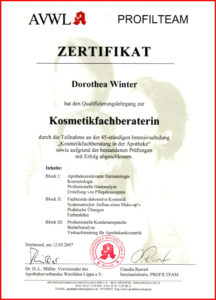 Zertifikat Kosmetikfachberaterin Frau Winter