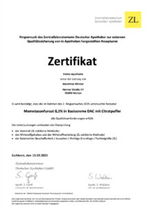 Zertifikat Qualitätssicherung von Rezepturen